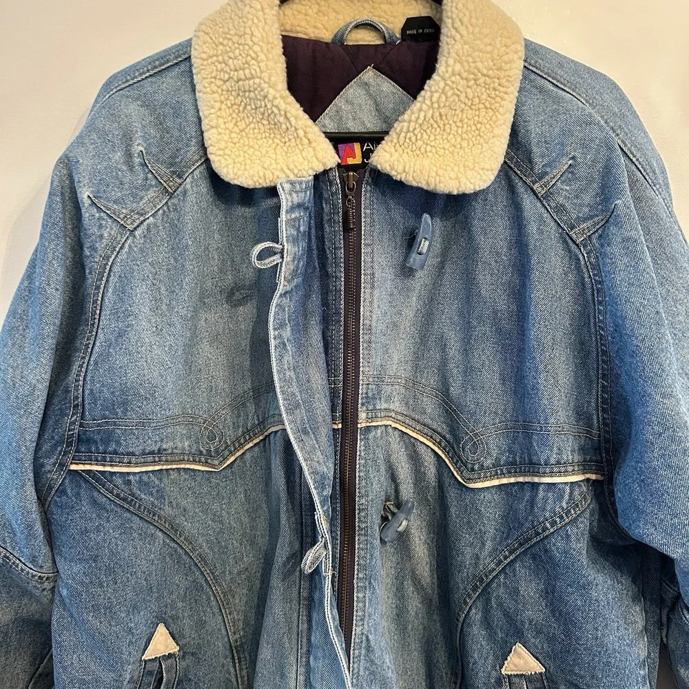 Vintage 80s Andy Johns Sport Western Denim Sherpa Lined Jacket Size Medium - Picture 2 of 14